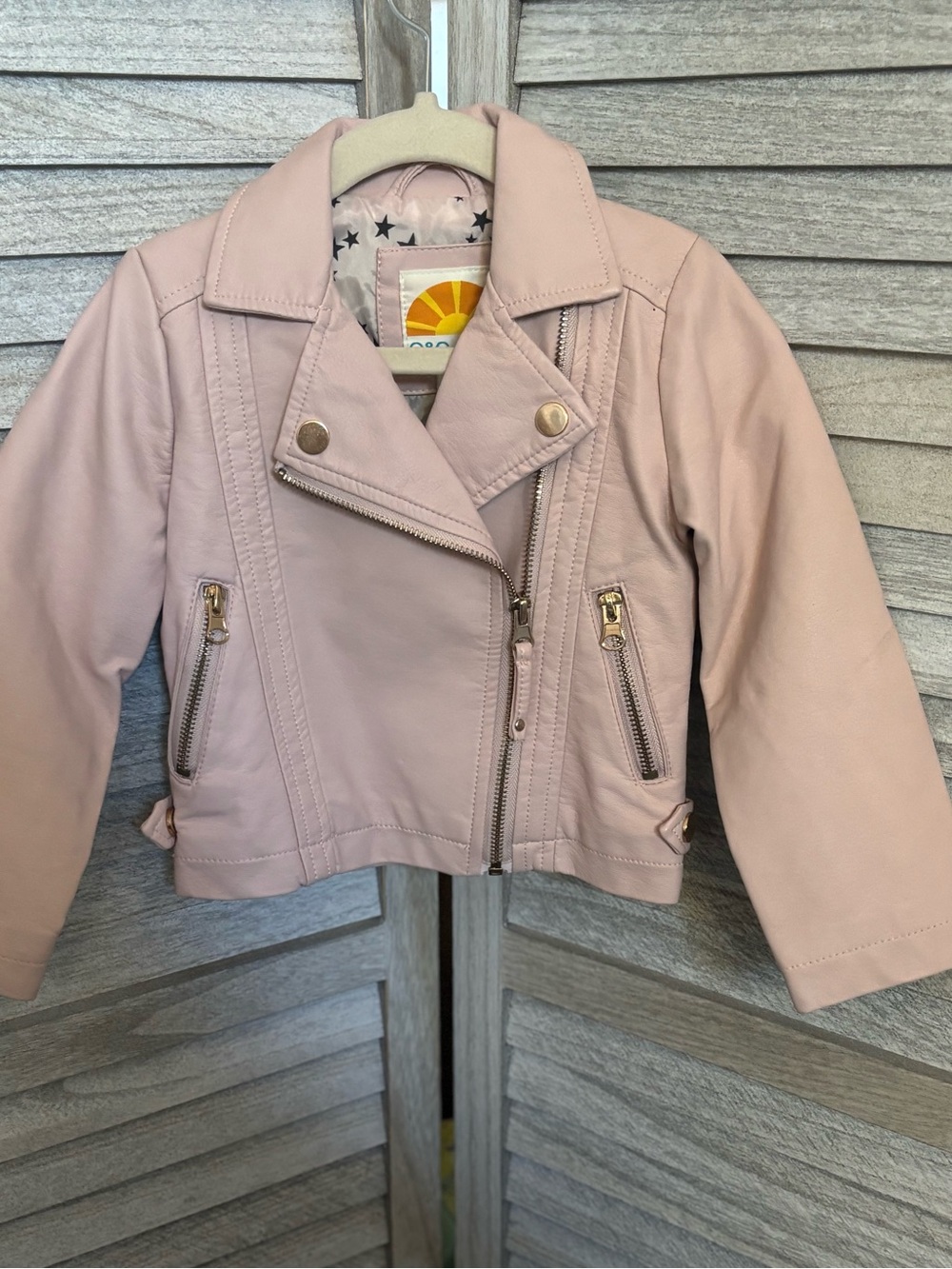 2T C&C California Pale Pink Girls Motorcycle Biker Jacket Gold Hardware/Zippers